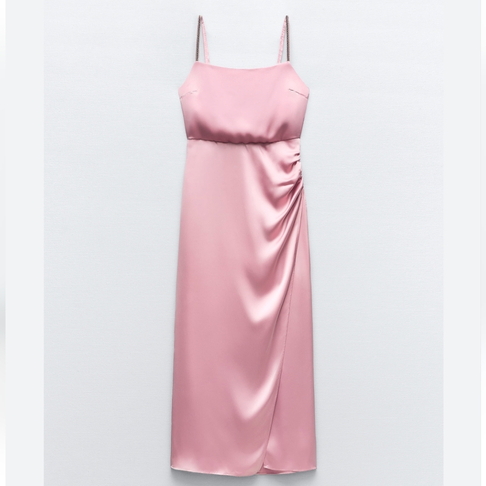 Zara satin effect Dress with rhinestone straps NWT - Picture 2 of 3